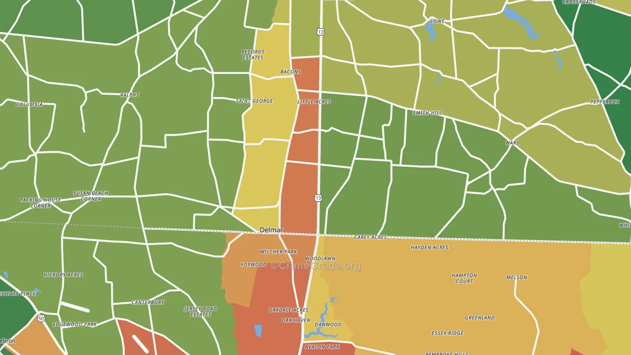 Delmar, DE Map of Drug-Related Crime Rates