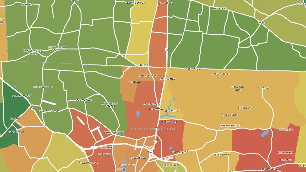 Delmar, MD Map of Drug-Related Crime Rates