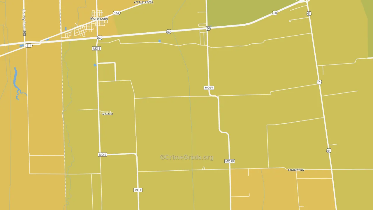Delmo, MO Map of Drug-Related Crime Rates
