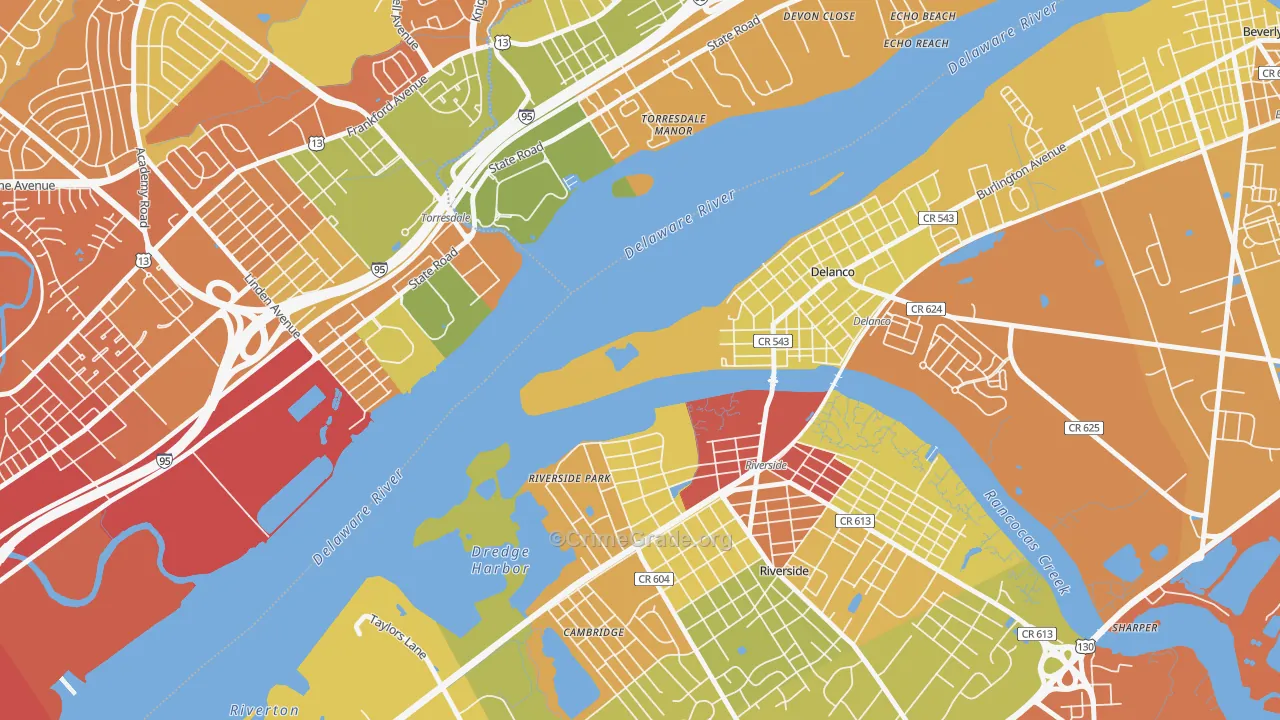 Delran, NJ Map of Drug-Related Crime Rates