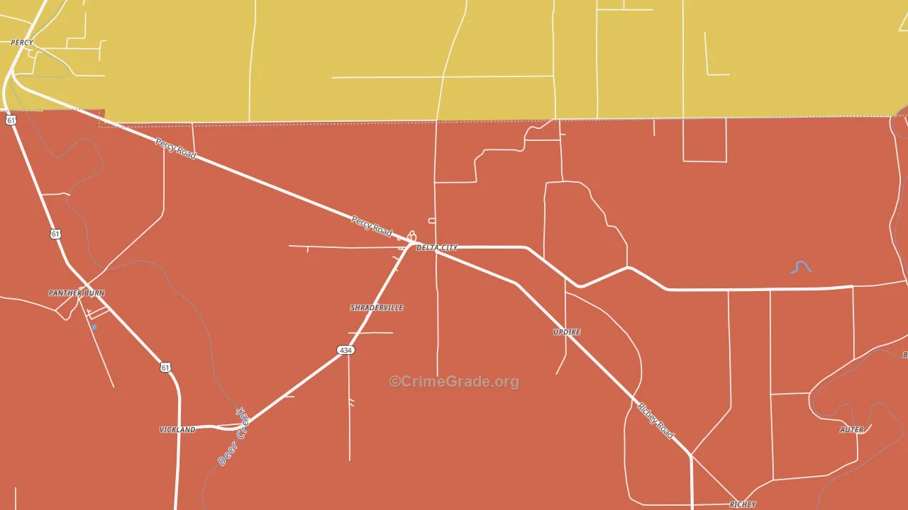 Delta City, MS Map of Drug-Related Crime Rates