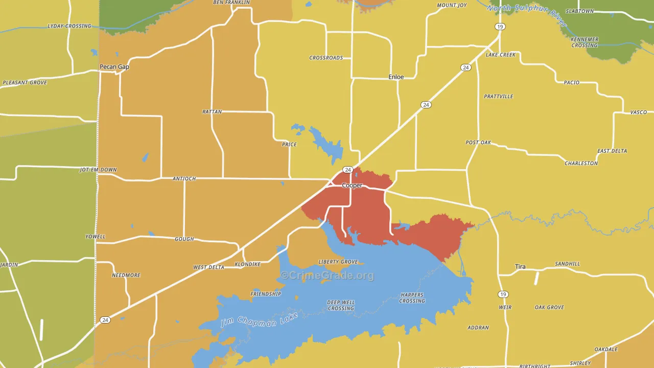 Delta County, TX Map of Drug-Related Crime Rates