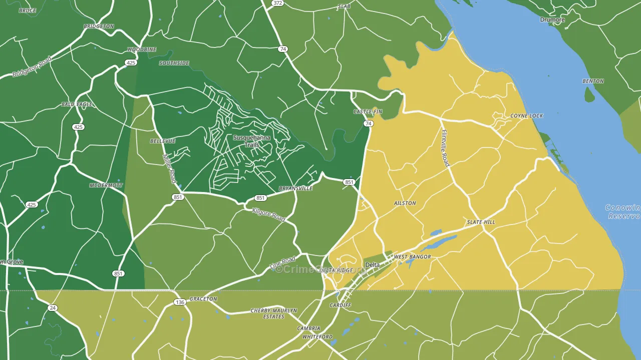 Delta, PA Map of Drug-Related Crime Rates