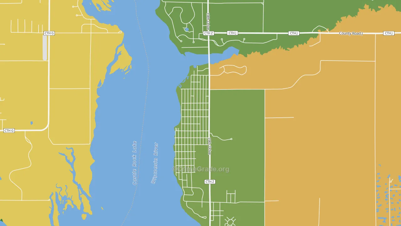 Delwood, WI Map of Drug-Related Crime Rates