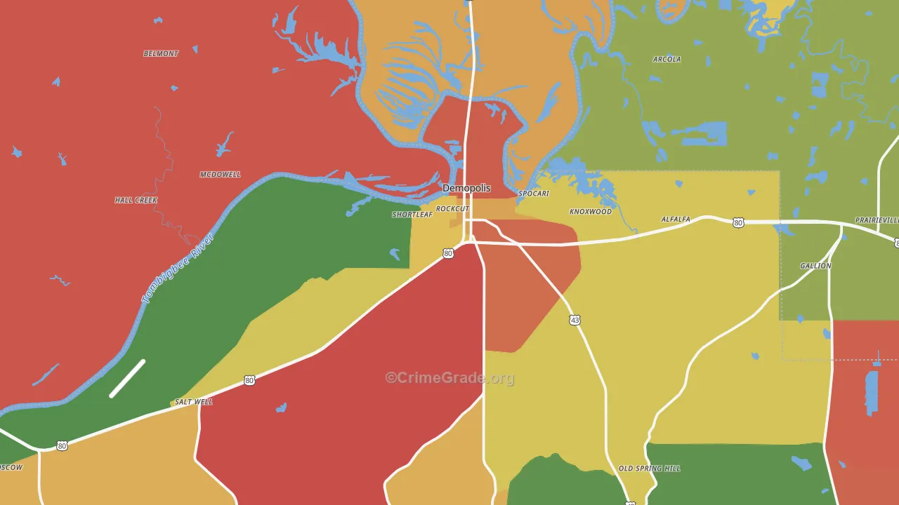 Demopolis, AL Map of Drug-Related Crime Rates