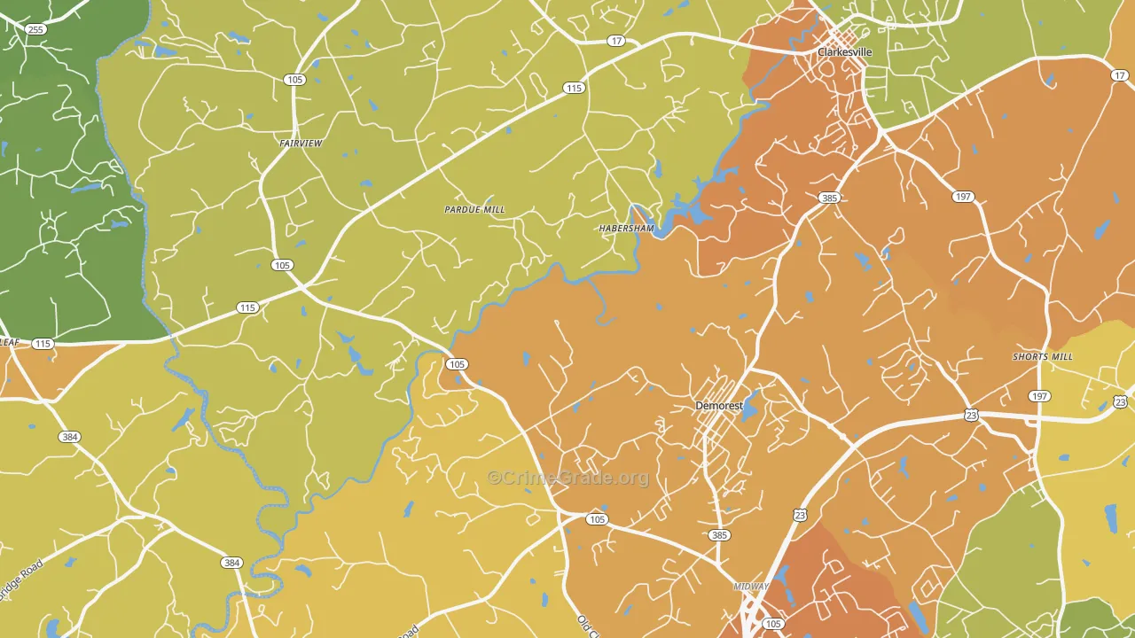 Demorest, GA Map of Drug-Related Crime Rates