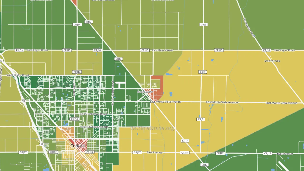 Denair, CA Map of Drug-Related Crime Rates