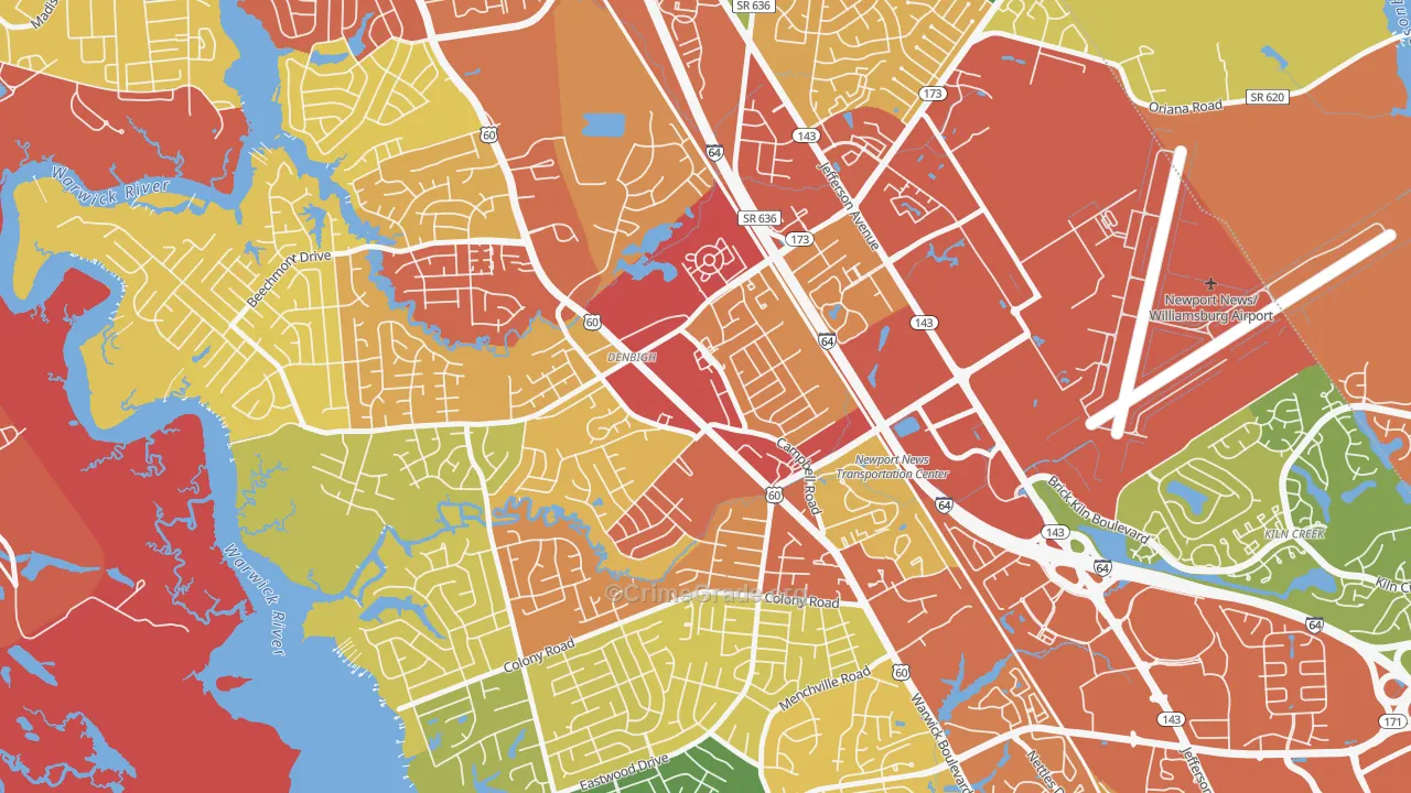Denbigh, Newport News, VA Map of Drug-Related Crime Rates