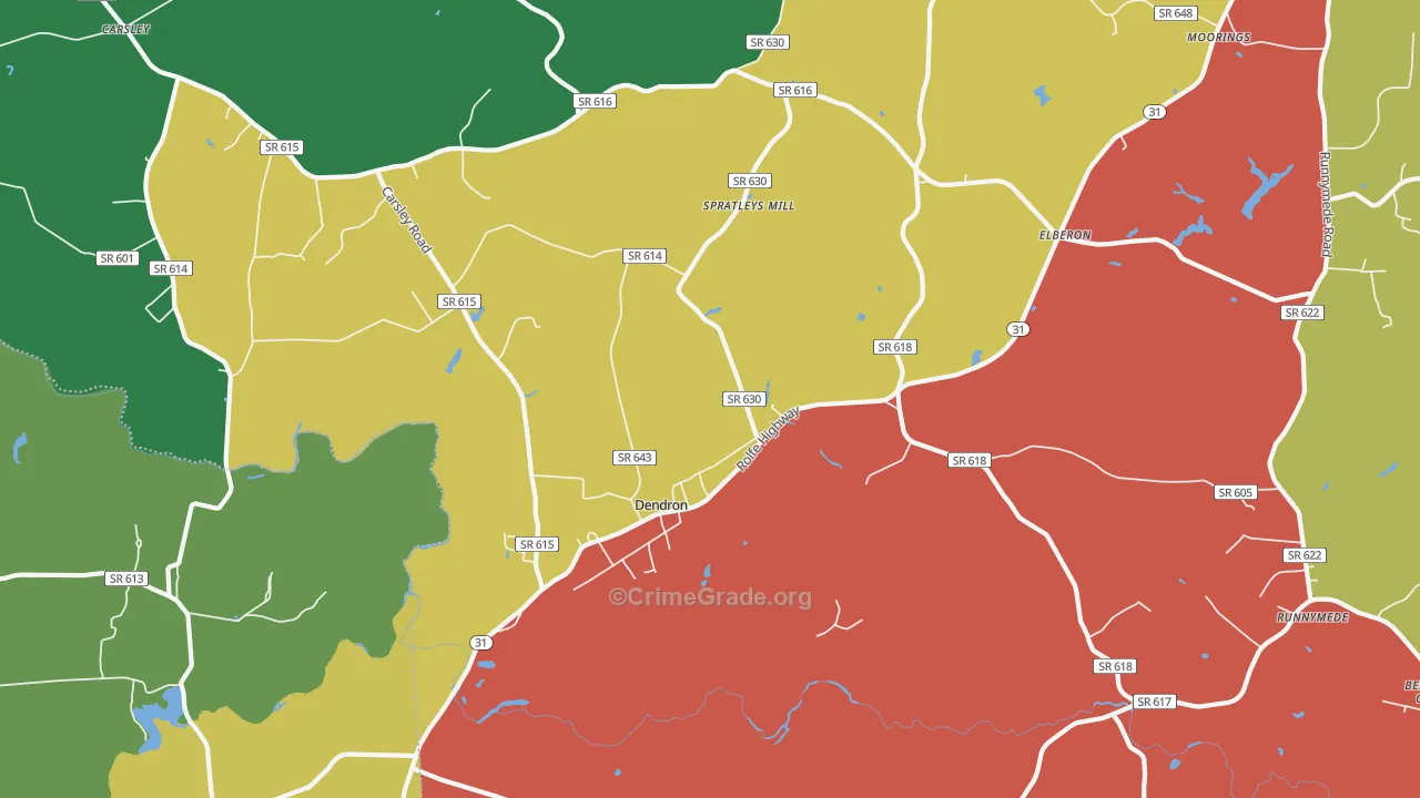Dendron, VA Map of Drug-Related Crime Rates