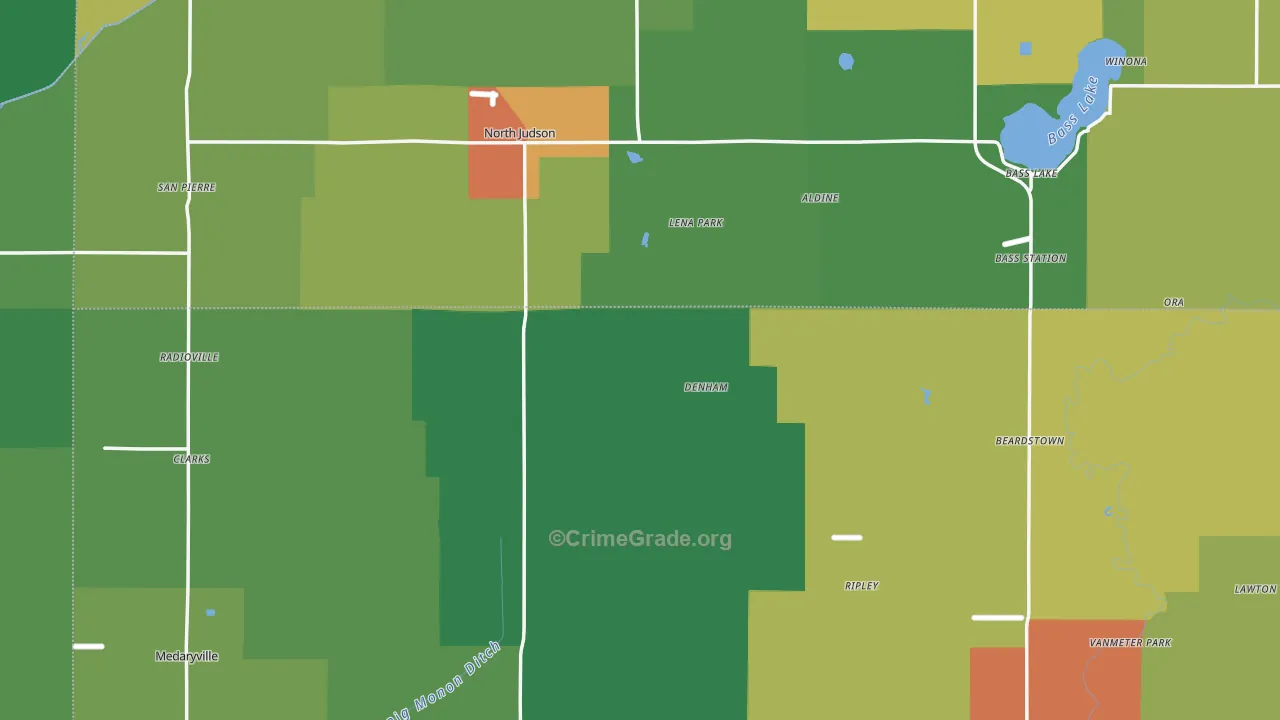 Denham, IN Map of Drug-Related Crime Rates