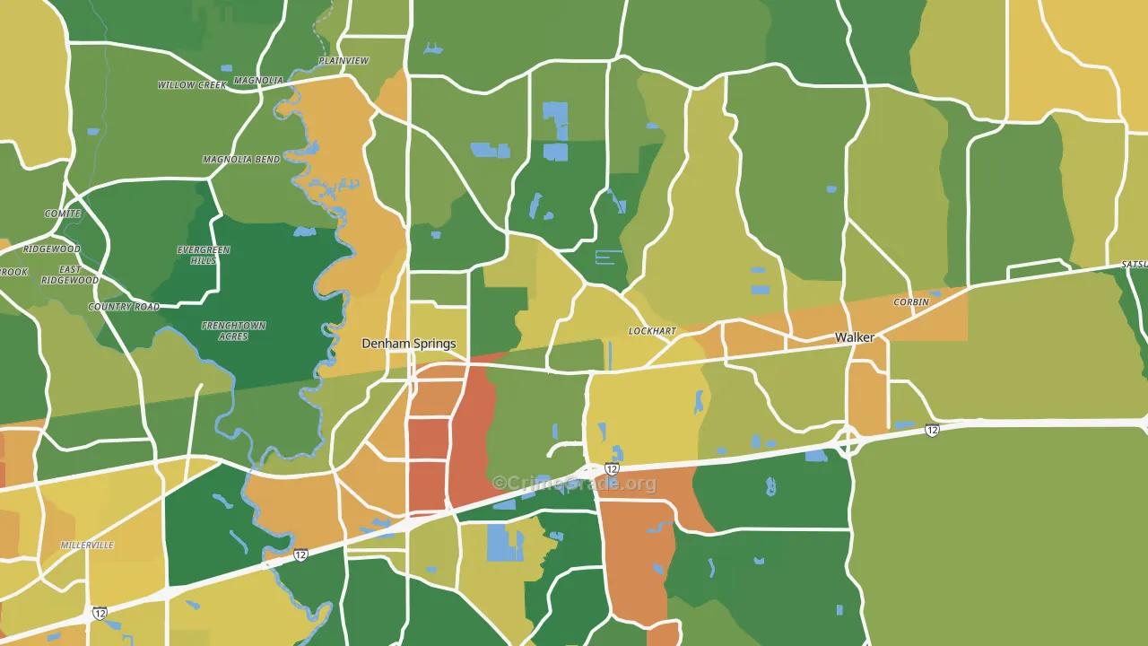 Denham Springs, LA Map of Drug-Related Crime Rates