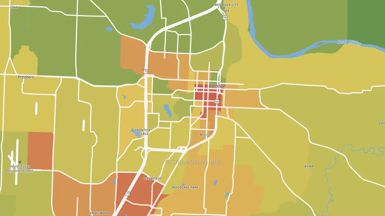 Denison, TX Map of Drug-Related Crime Rates
