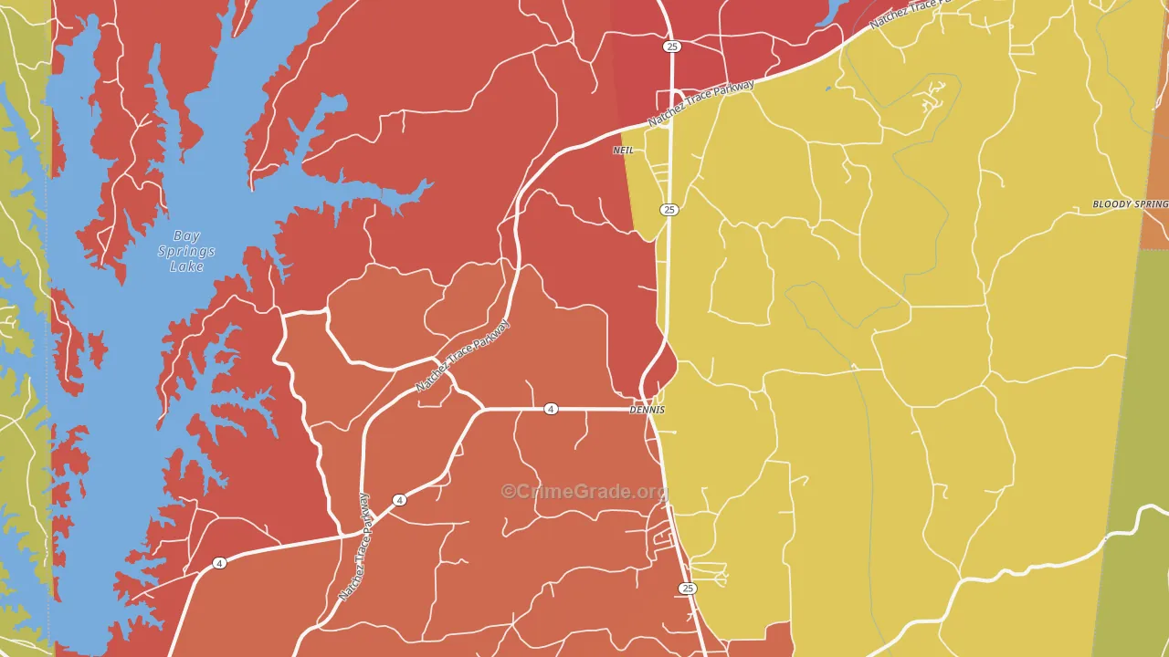 Dennis, MS Map of Drug-Related Crime Rates