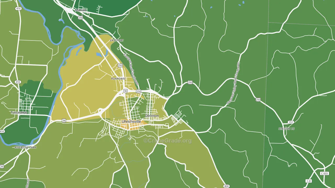 Dennison, OH Map of Drug-Related Crime Rates