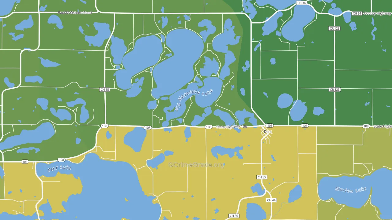 Dent, MN Map of Drug-Related Crime Rates