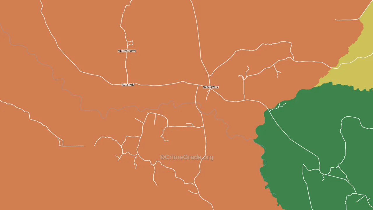 Dentville, MS Map of Drug-Related Crime Rates