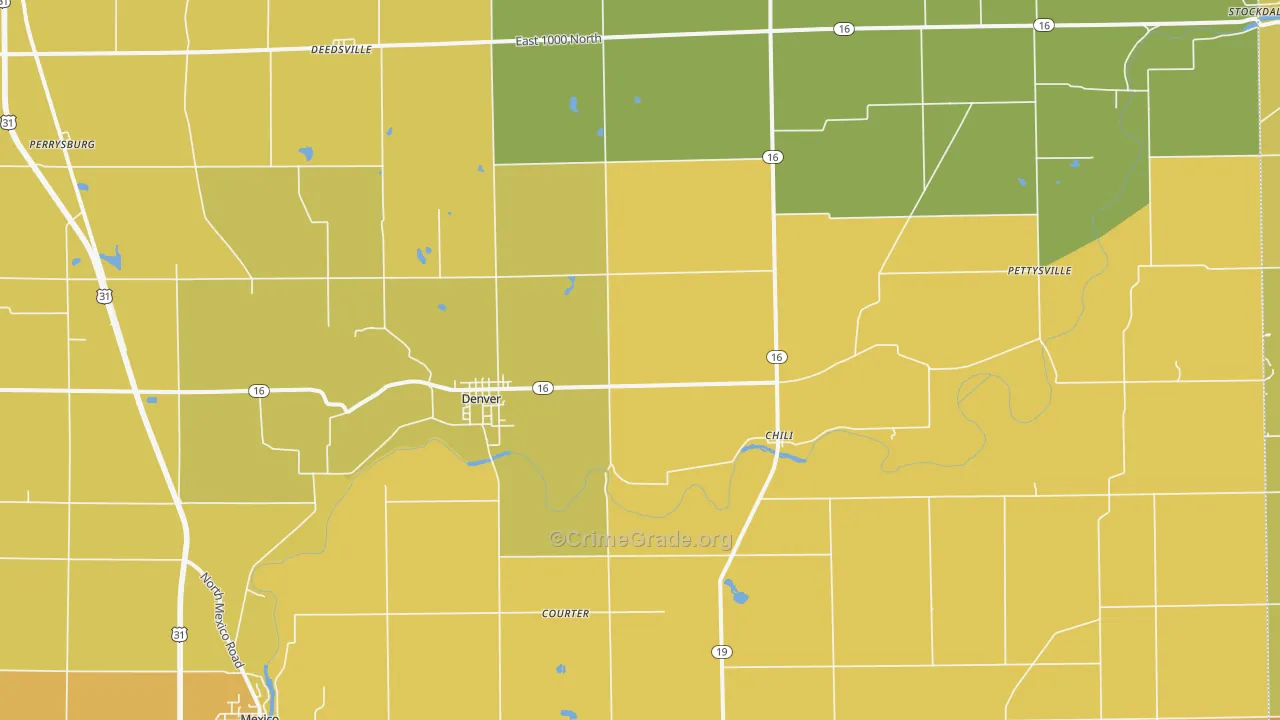 Denver, IN Map of Drug-Related Crime Rates