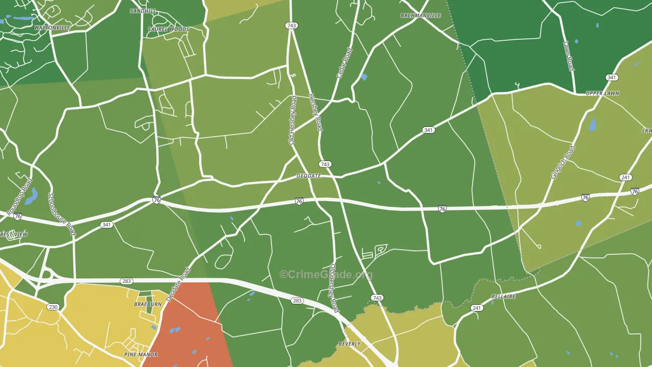 Deodate, PA Map of Drug-Related Crime Rates