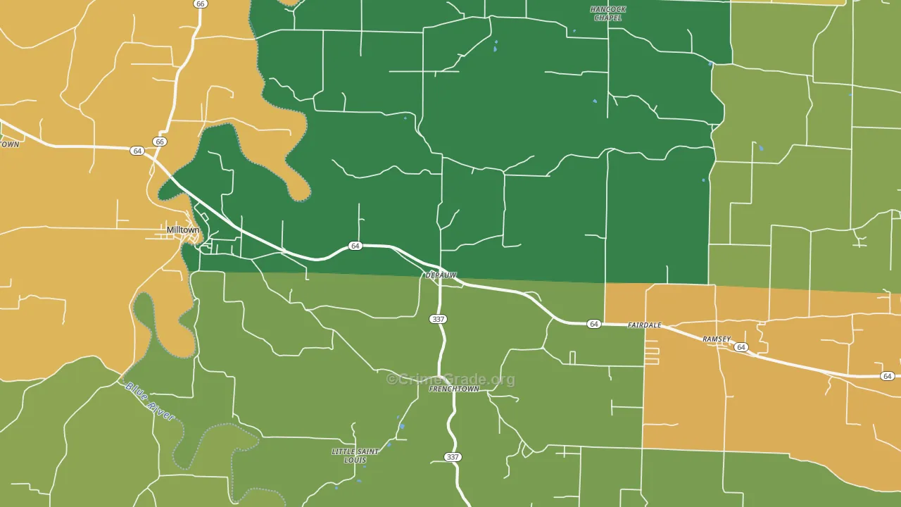 Depauw, IN Map of Drug-Related Crime Rates