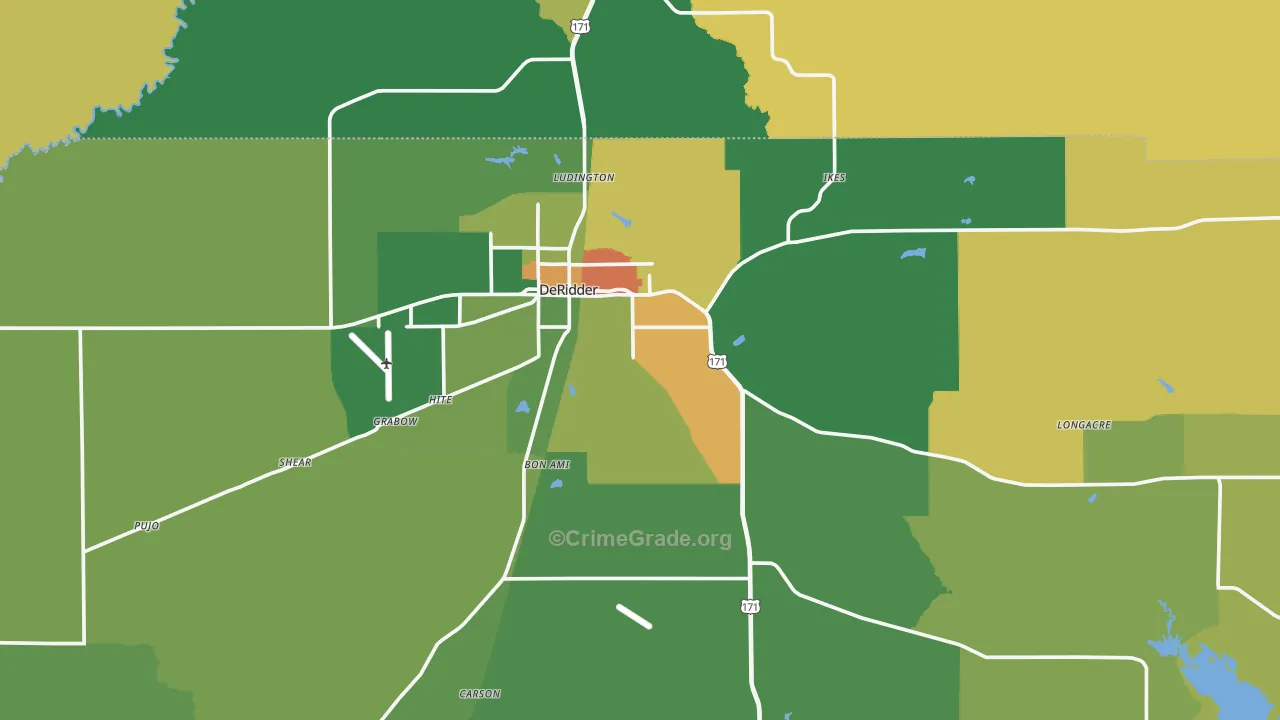Deridder, LA Map of Drug-Related Crime Rates
