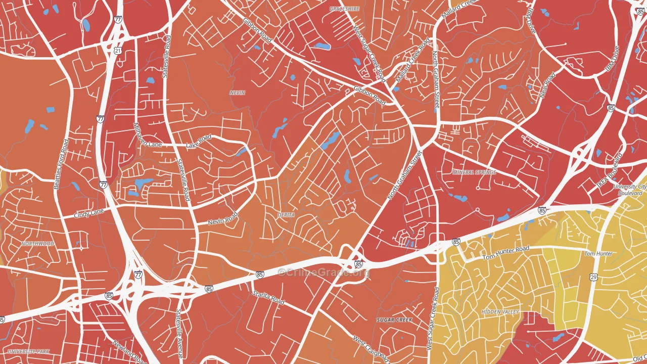 Derita-Statesville, Charlotte, NC Map of Drug-Related Crime Rates