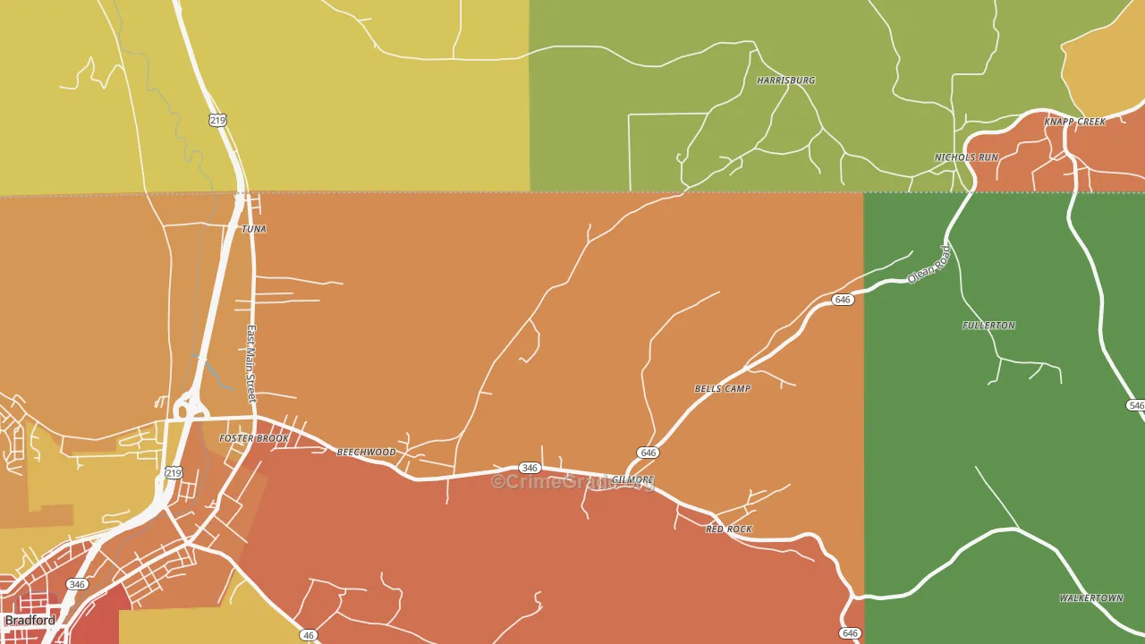 Derrick City, PA Map of Drug-Related Crime Rates