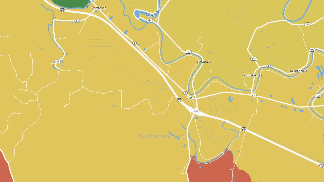Derry, LA Map of Drug-Related Crime Rates