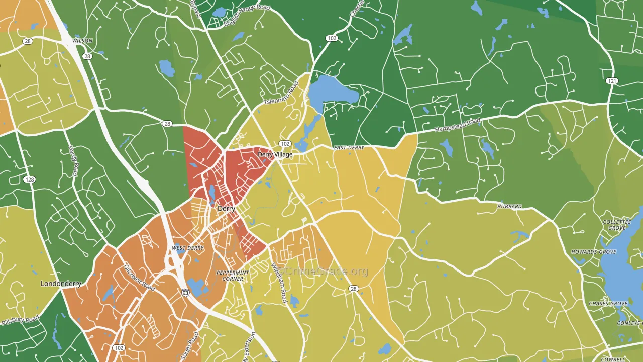 Derry, NH Map of Drug-Related Crime Rates