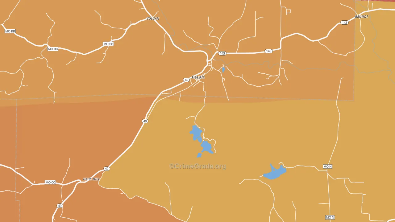 Des Arc, MO Map of Drug-Related Crime Rates