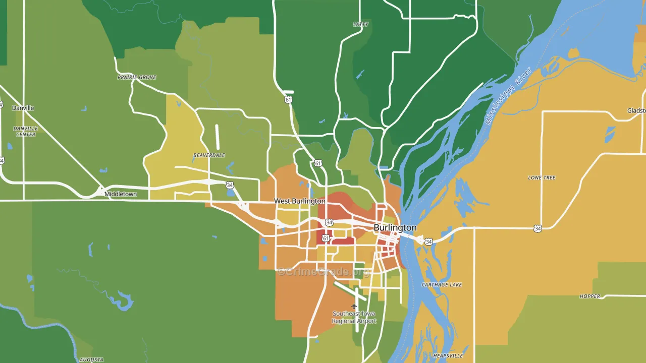 Des Moines County, IA Map of Drug-Related Crime Rates