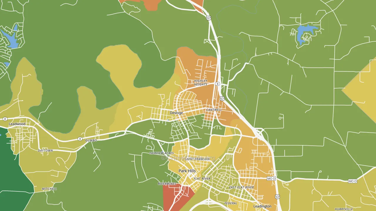 Desloge, MO Map of Drug-Related Crime Rates