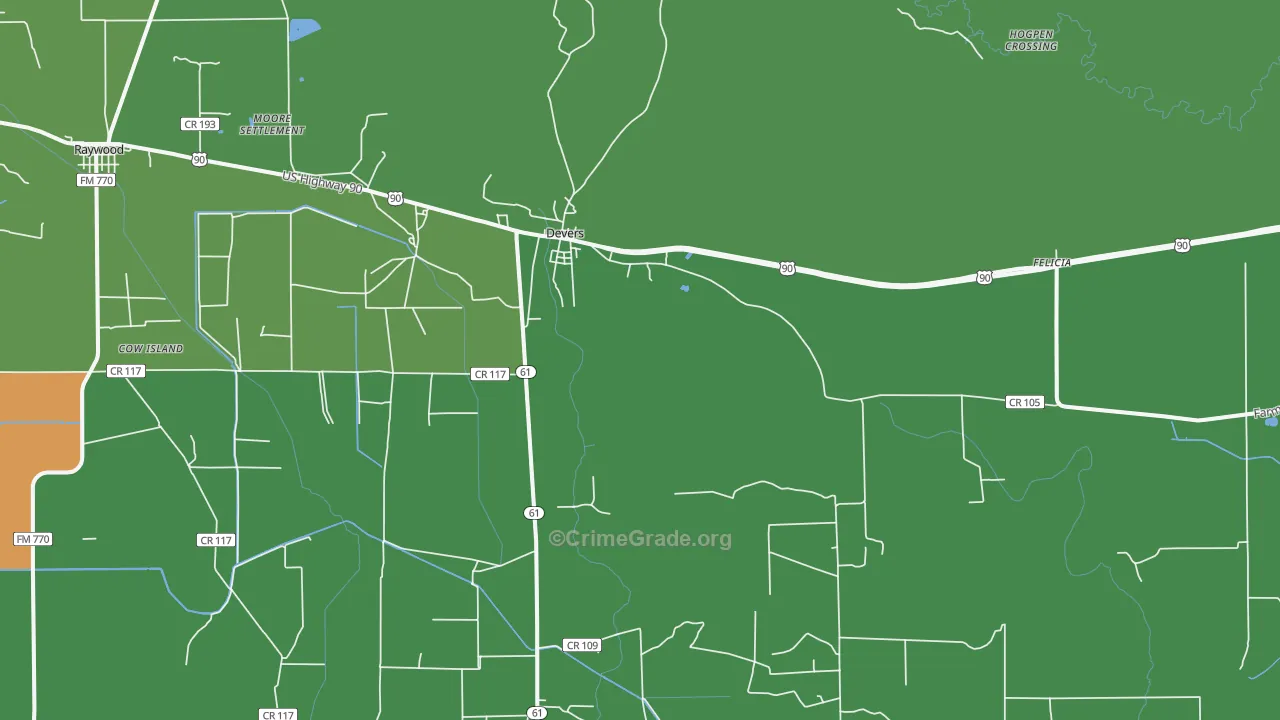 Devers, TX Map of Drug-Related Crime Rates