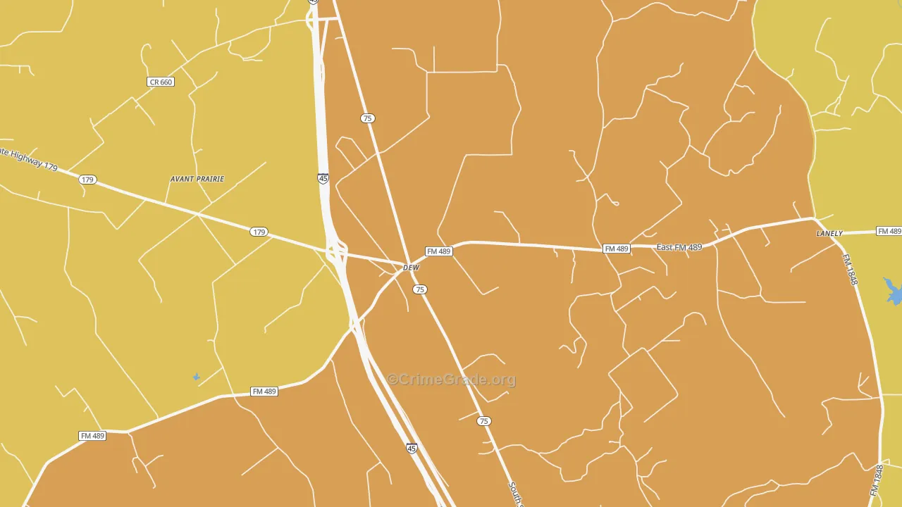 Dew, TX Map of Drug-Related Crime Rates