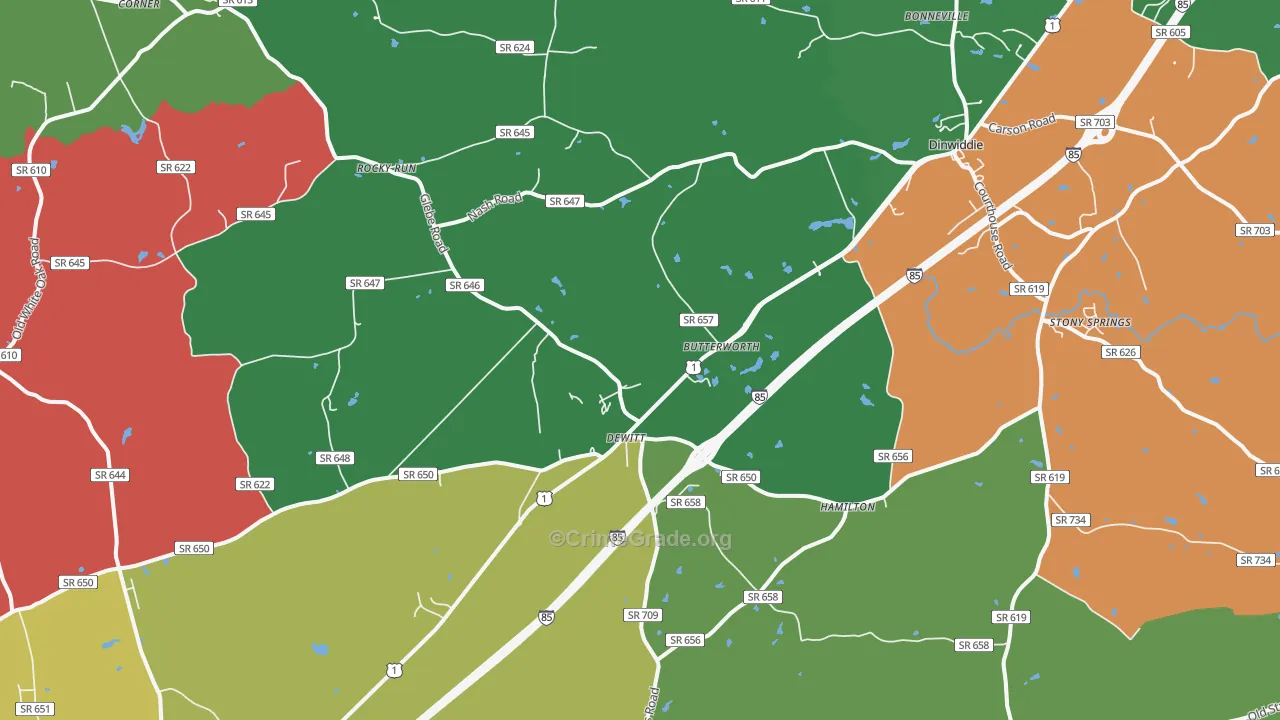 Dewitt, VA Map of Drug-Related Crime Rates