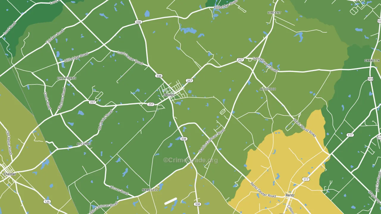 Dexter, GA Map of Drug-Related Crime Rates