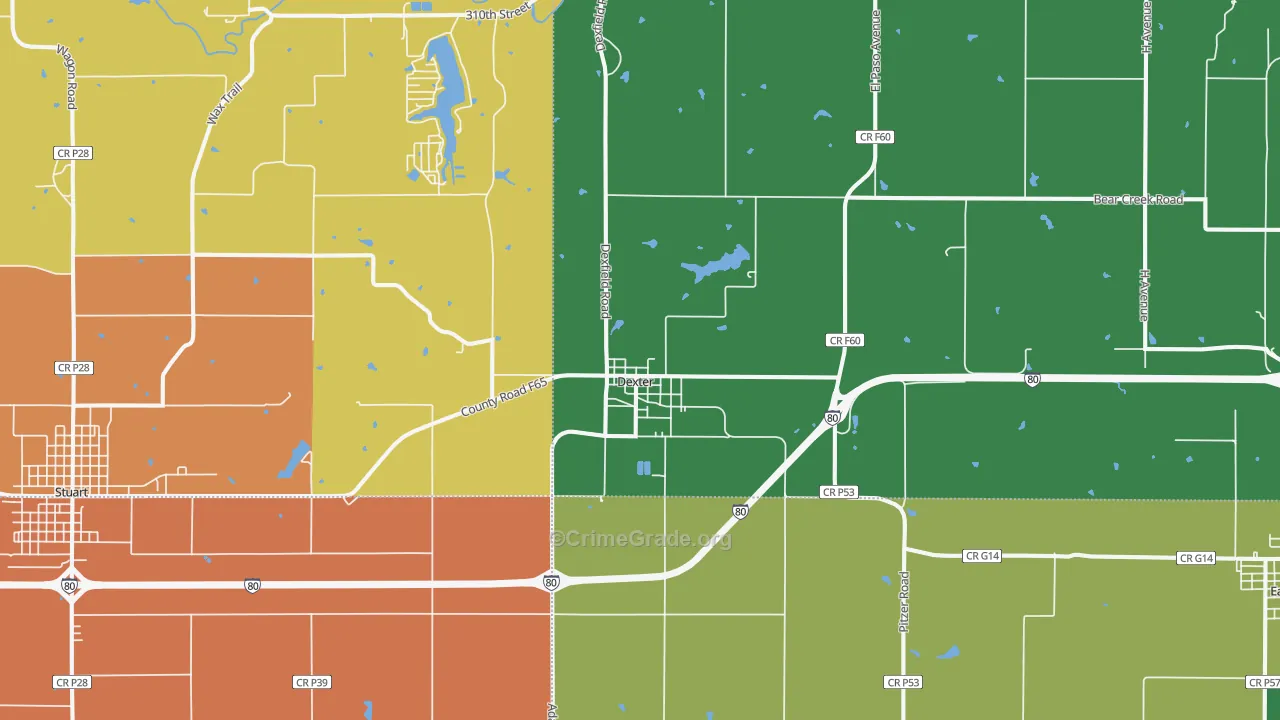 Dexter, IA Map of Drug-Related Crime Rates