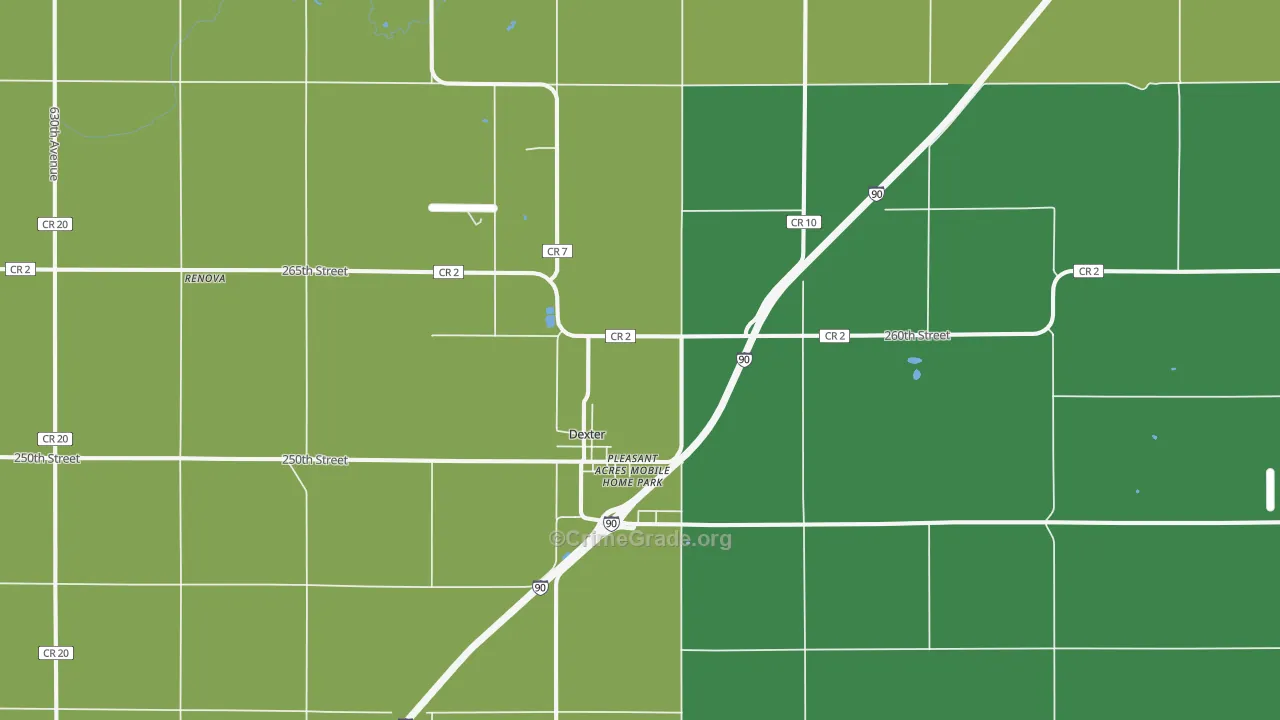 Dexter, MN Map of Drug-Related Crime Rates