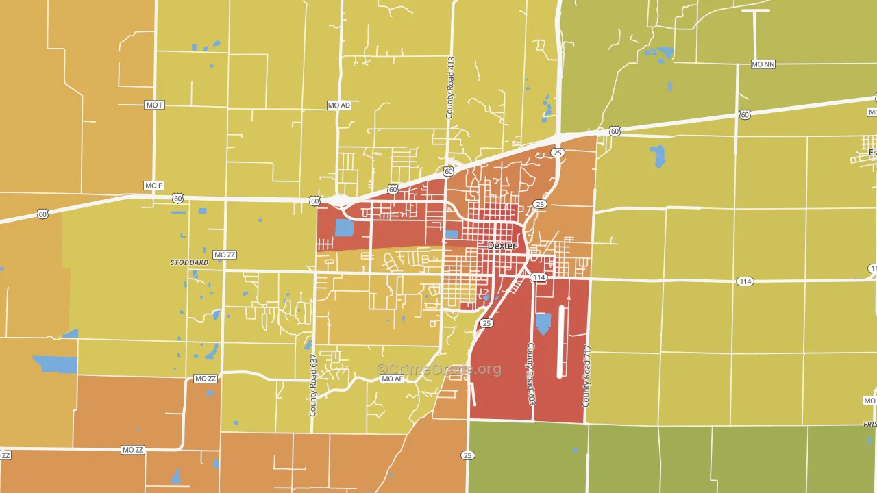 Dexter, MO Map of Drug-Related Crime Rates