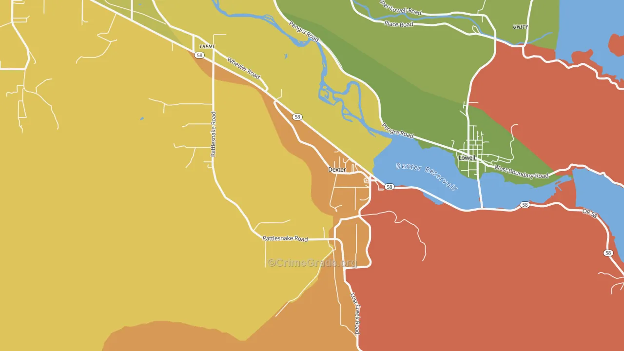 Dexter, OR Map of Drug-Related Crime Rates