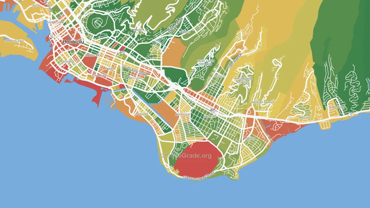 Diamond Head-Kapahulu-St Louis, Honolulu, HI Map of Drug-Related Crime Rates