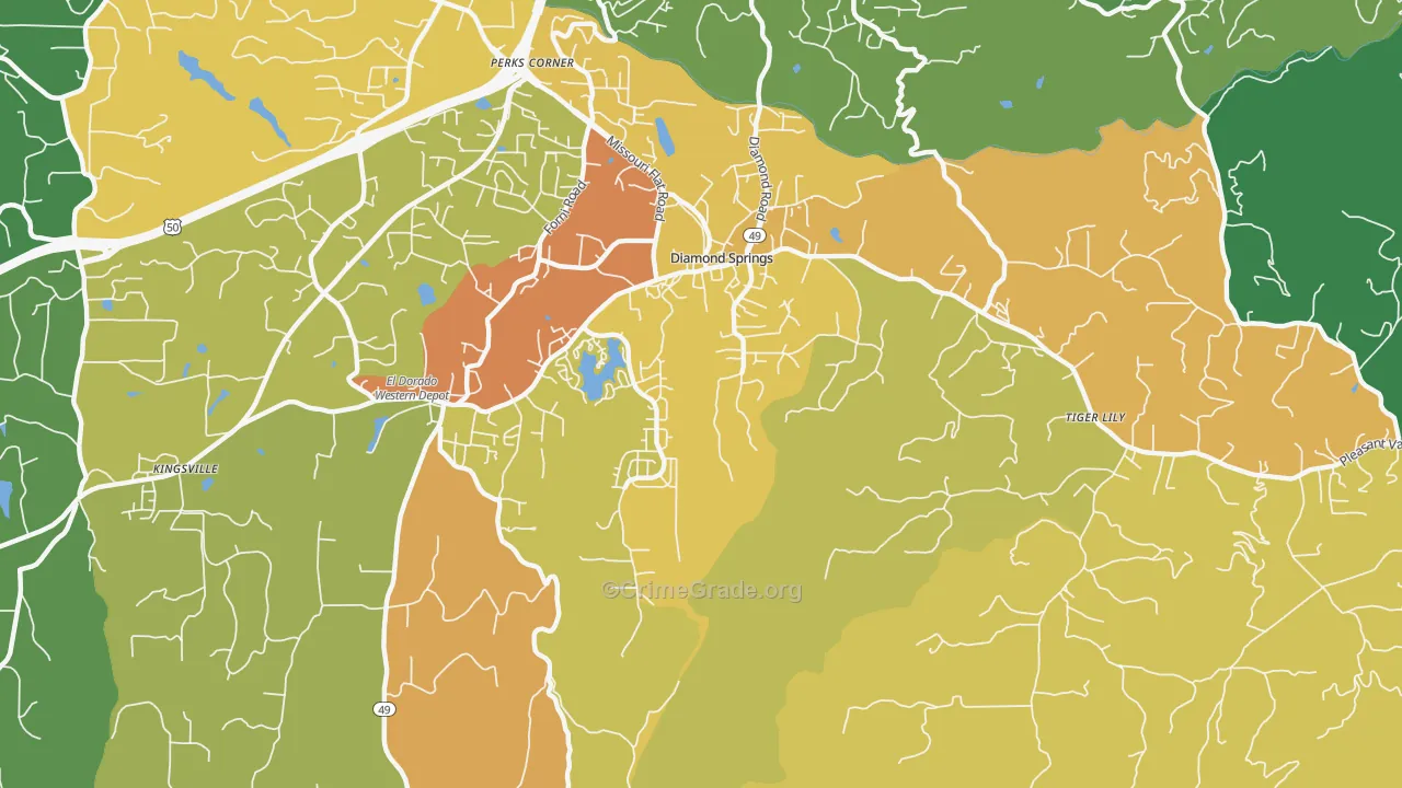 Diamond Springs, CA Map of Drug-Related Crime Rates