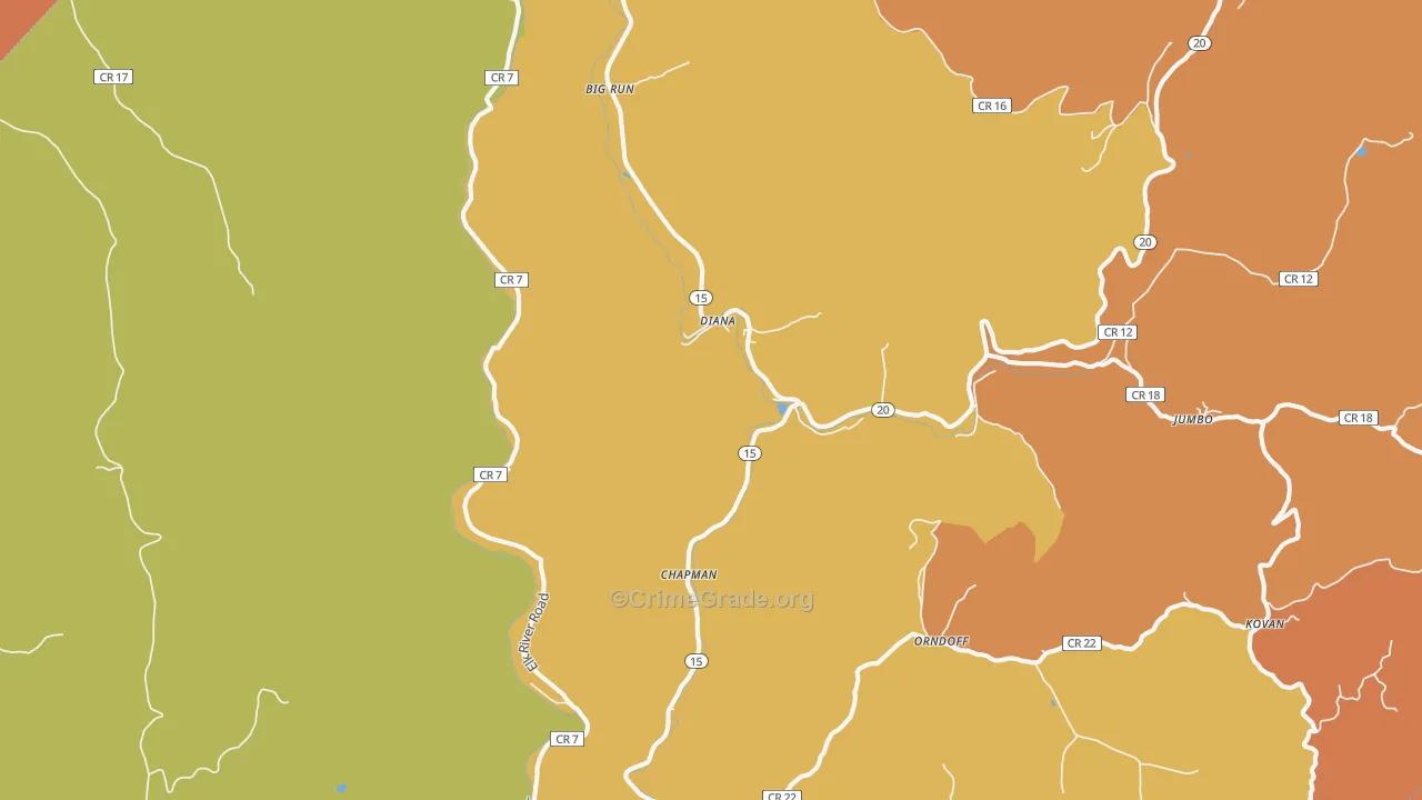 Diana, WV Map of Drug-Related Crime Rates