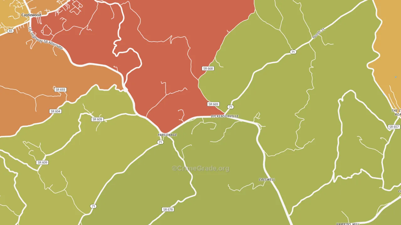 Dickensonville, VA Map of Drug-Related Crime Rates