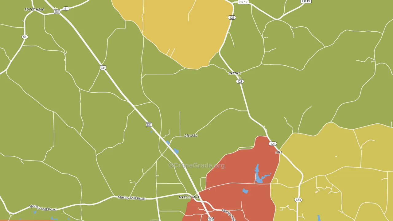 Dillard, AL Map of Drug-Related Crime Rates