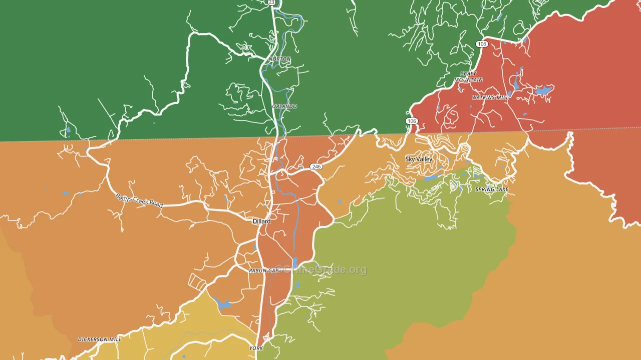 Dillard, GA Map of Drug-Related Crime Rates