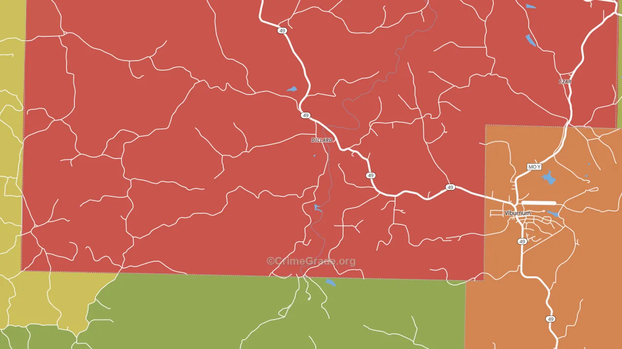 Dillard, MO Map of Drug-Related Crime Rates