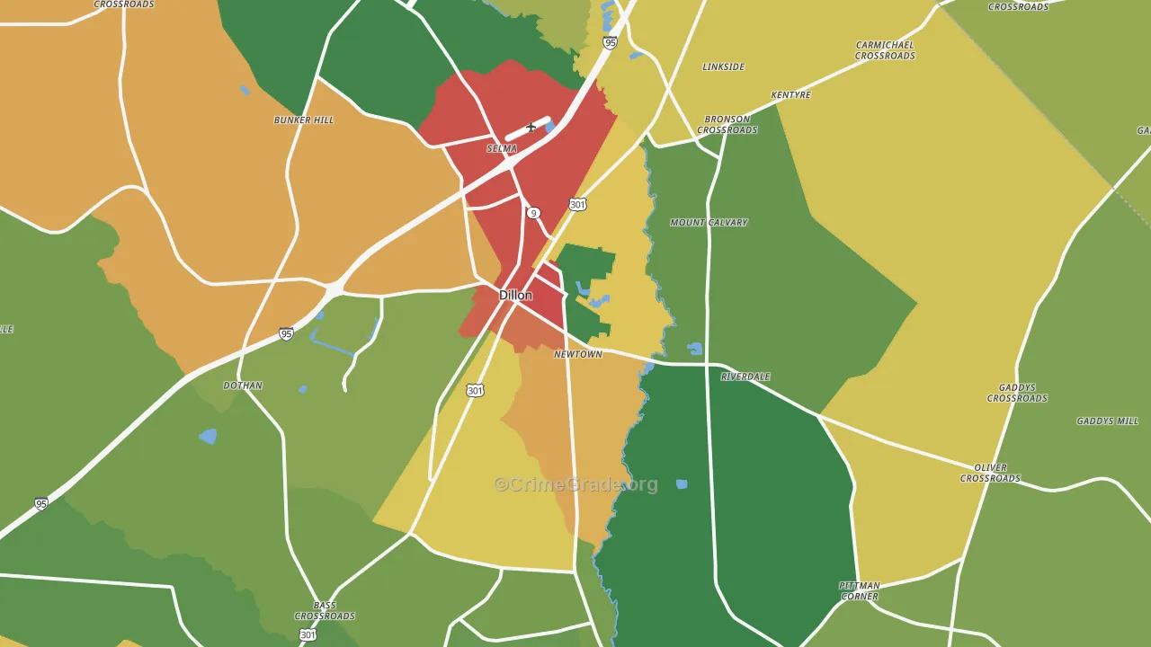 Dillon, SC Map of Drug-Related Crime Rates