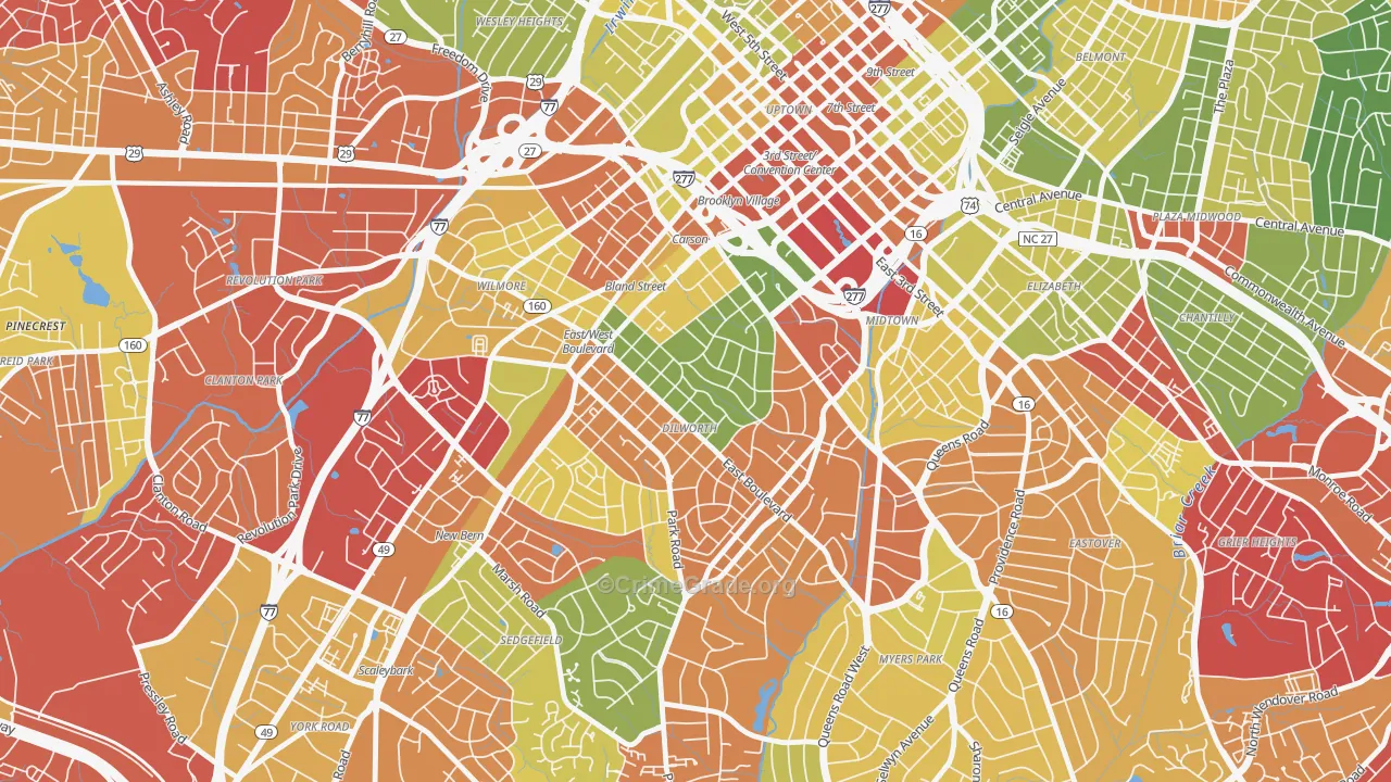 Dilworth, Charlotte, NC Map of Drug-Related Crime Rates