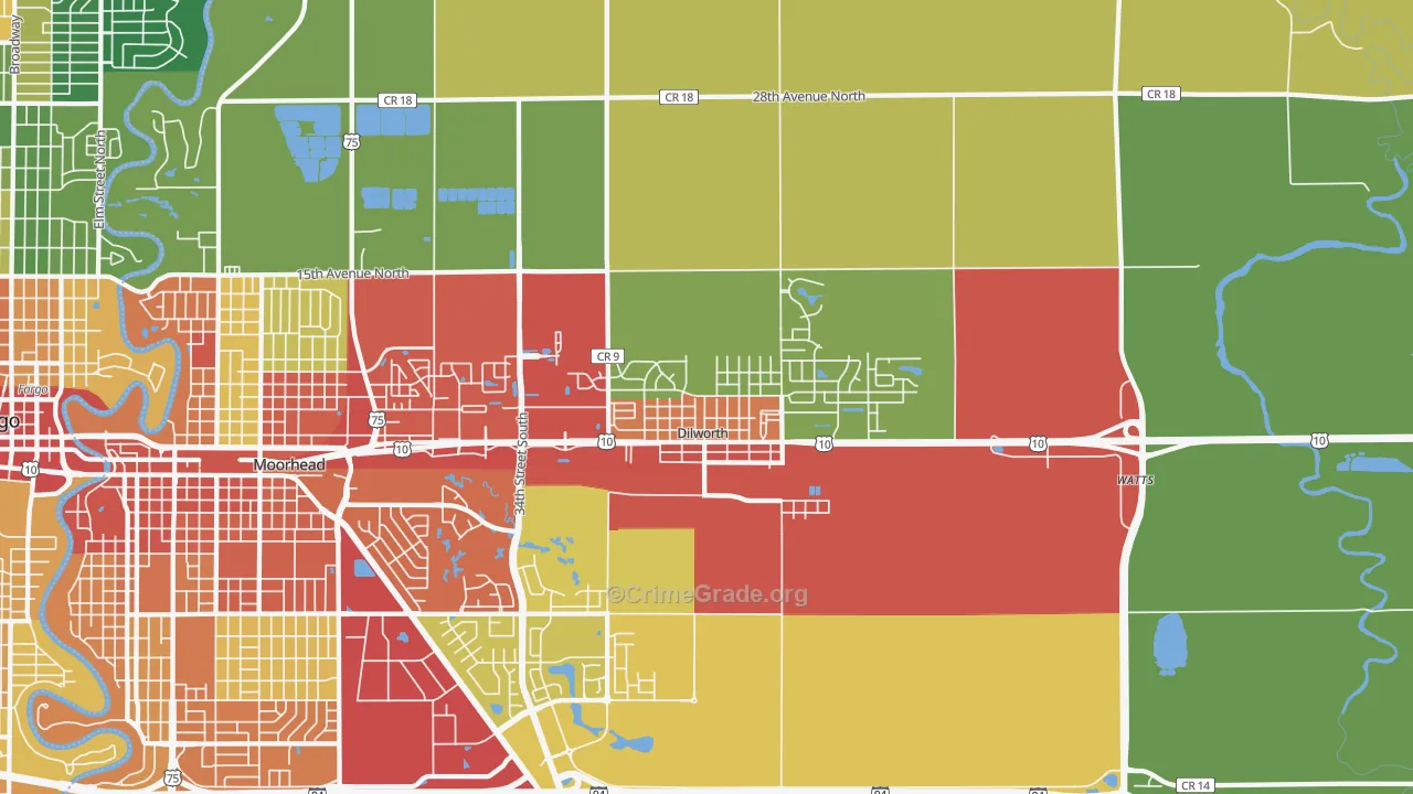 Dilworth, MN Map of Drug-Related Crime Rates