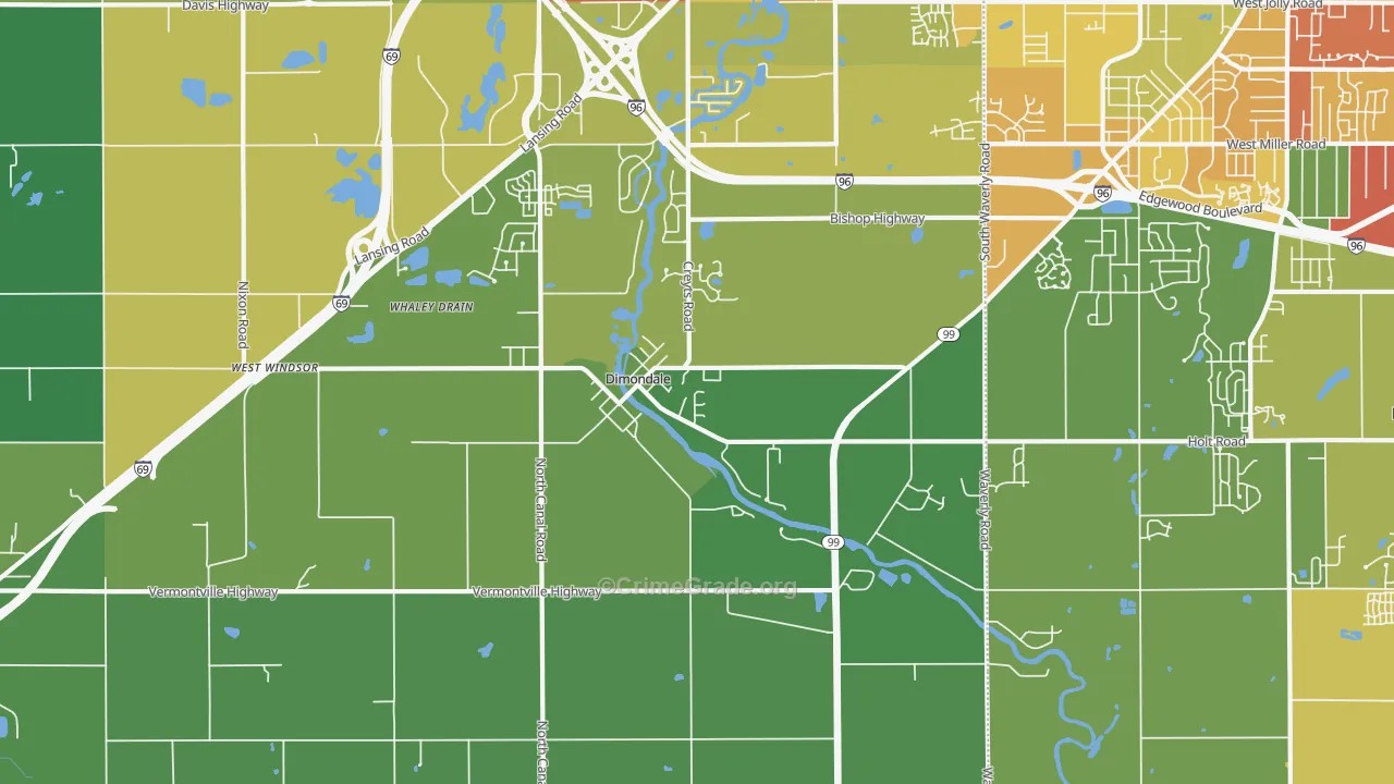 Dimondale, MI Map of Drug-Related Crime Rates